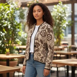Trimdin  tapestry artisan print Reversible Floral Women's Jacket, Sz Large